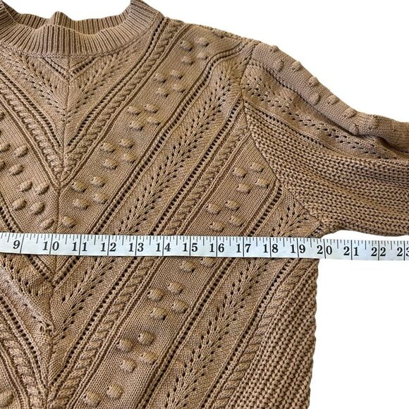 Dalilah Wool Blend Chuncky Ribbed 3D Textured Knit Fall Camel Tan Sweater, S/M - Picture 8 of 9